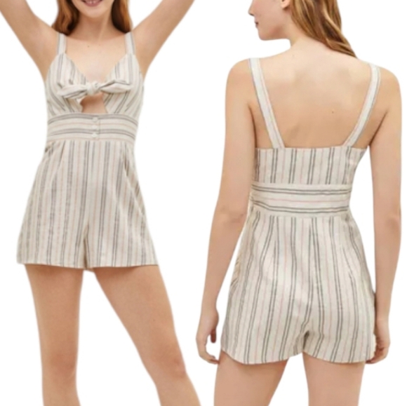 Bershka Striped Tie Front Keyhole Romper - Picture 1 of 12